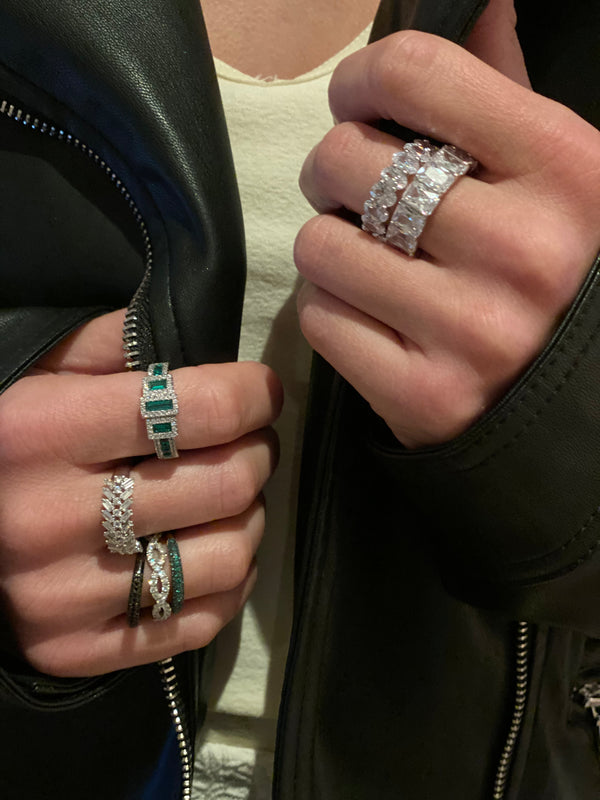 Silver Emerald Green And Faux Diamond Ring