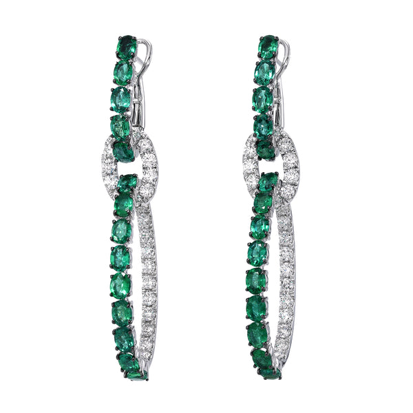 Emerald And Diamond Double Drop Earrings