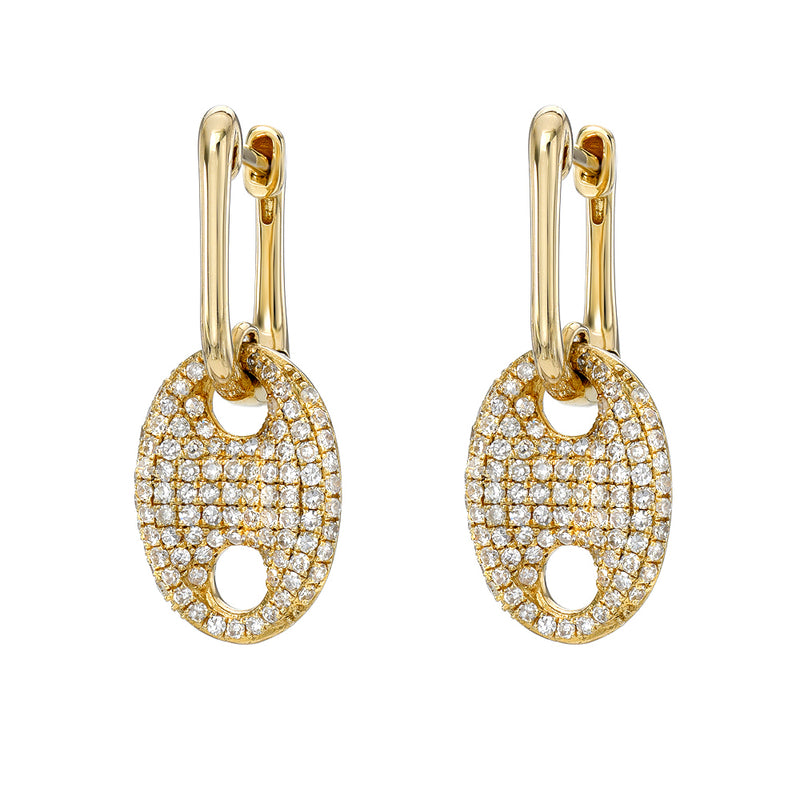 Diamond Puffed Gucci Style Link Huggie Earrings