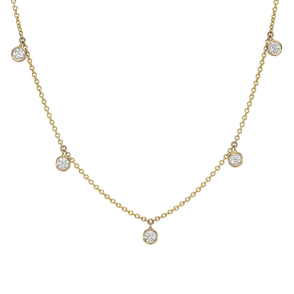 Round Diamond Bezel Set Droplet Necklace