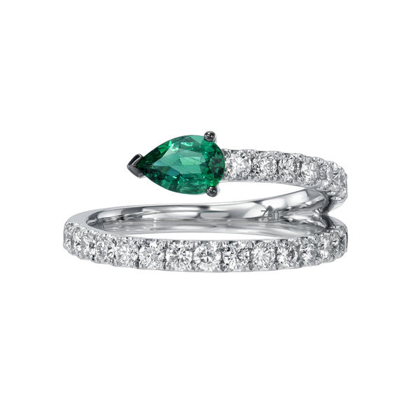 Split Pear Emerald and Diamond Ring