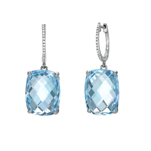 White Gold Diamond Blue Topaz Drop Earrings