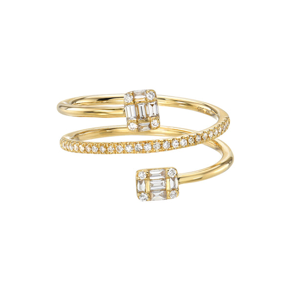 Yellow Gold Baguette Diamond Coil Ring