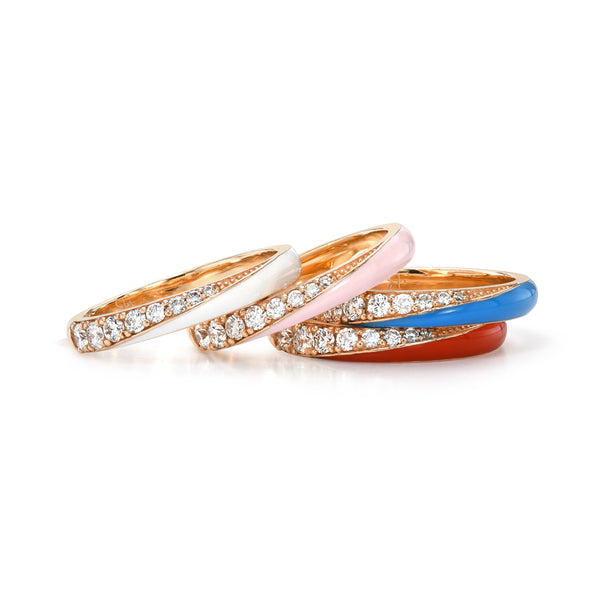 Rose Gold Red Enamel And Diamond Stacking Ring