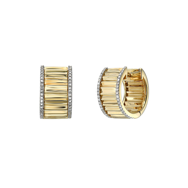 Yellow Gold Diamond Ridged Huggie Earrings