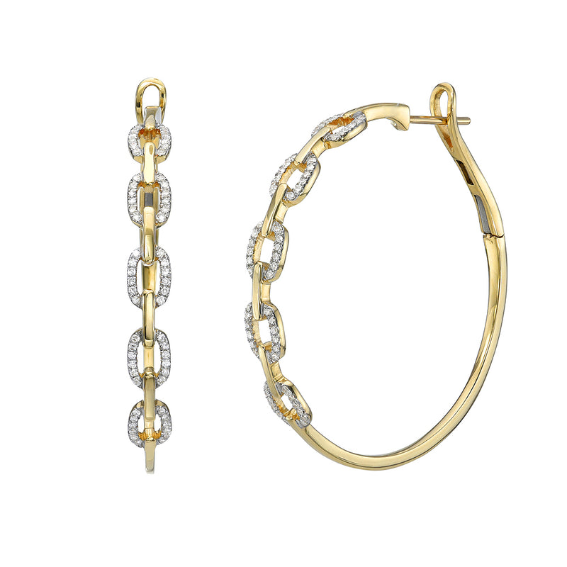 Yellow Gold Diamond Link Hoop Earrings