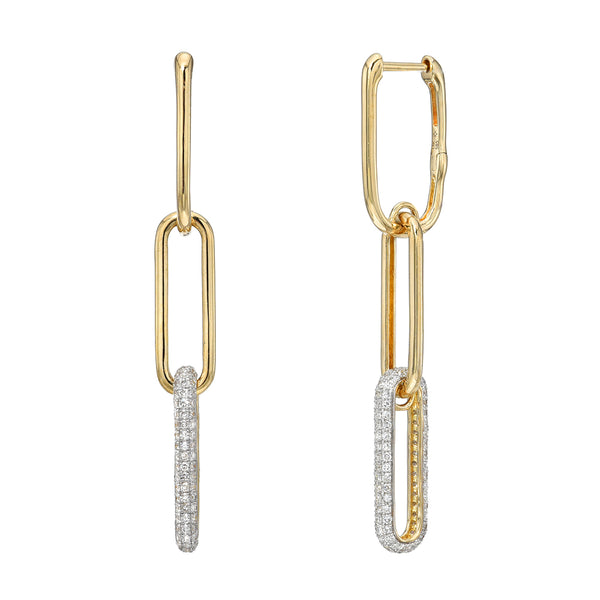 Yellow Gold And Diamond Triple Link Drop Earrings