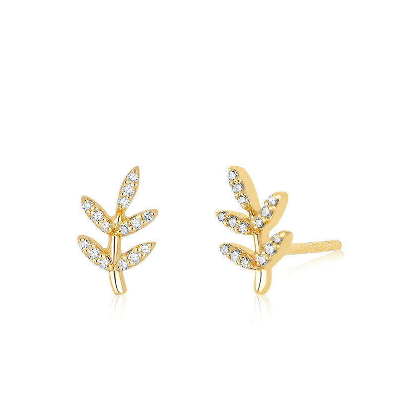 Diamond Leaf Stud Earrings