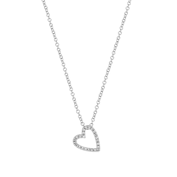 White Gold Diamond Open Heart Necklace