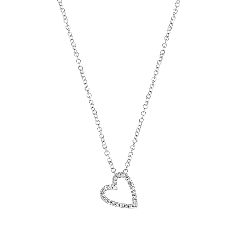 White Gold Diamond Open Heart Necklace