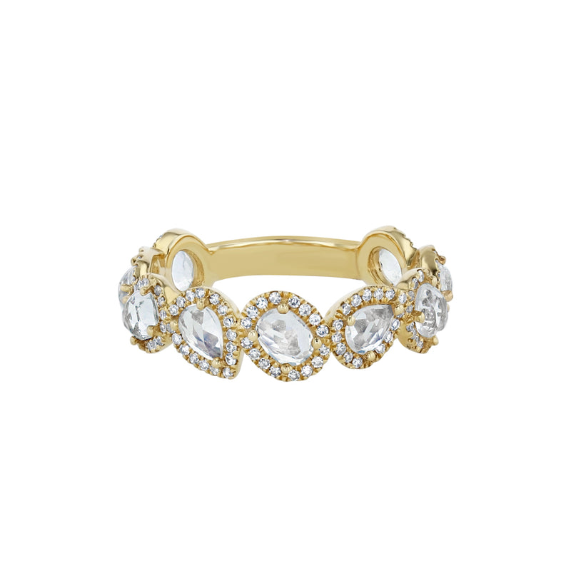 Yellow Gold Moonstone And Diamond 3/4 Eternity Ring