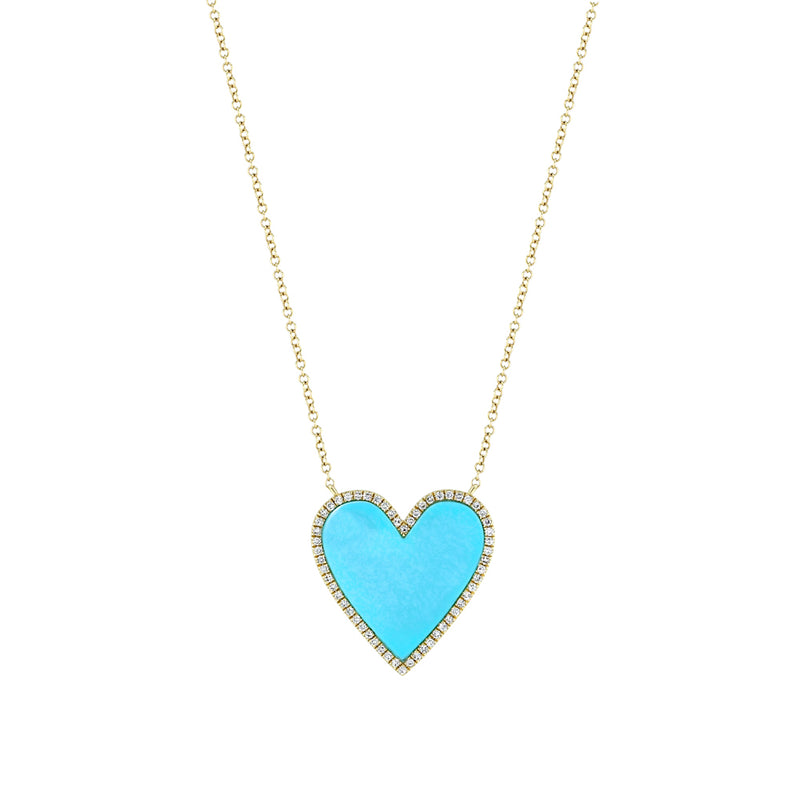 Turquoise Heart With Diamond Pendant Necklace