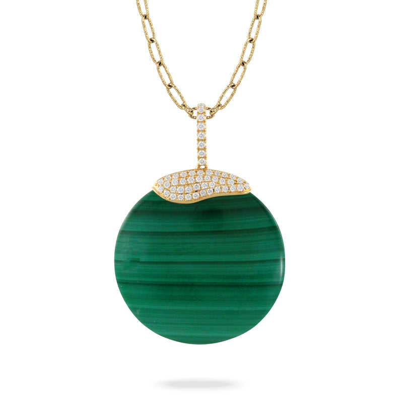 Diamond Cap Over Malachite Pendant Necklace