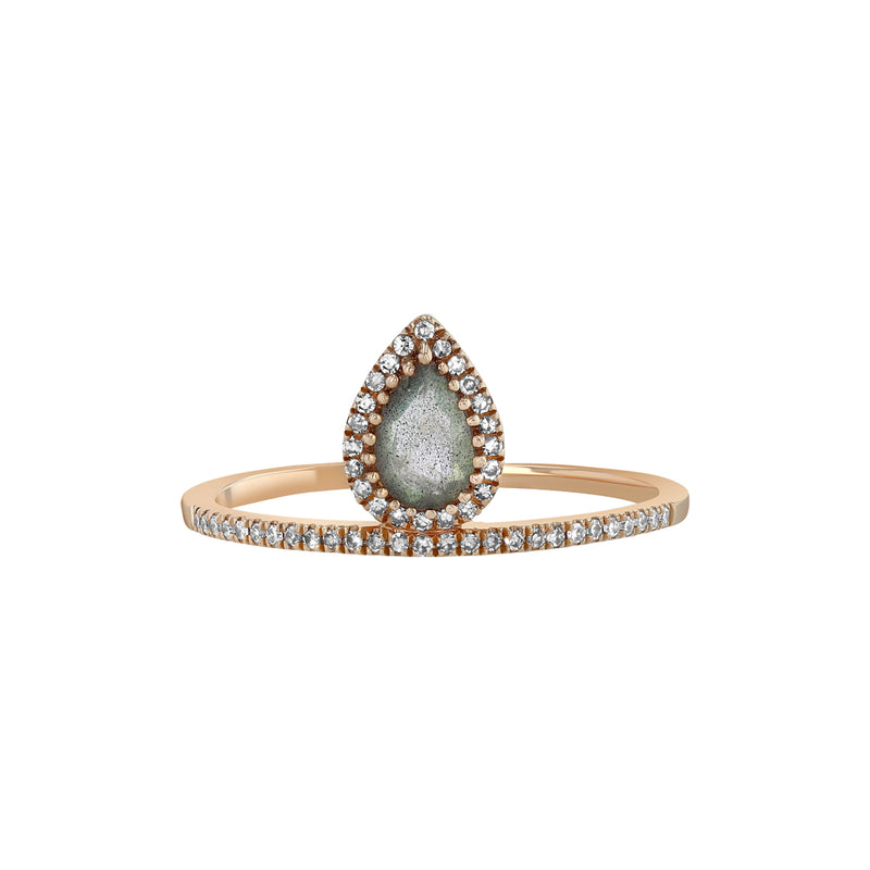 Rose Gold Diamond Labradorite Stacking Ring