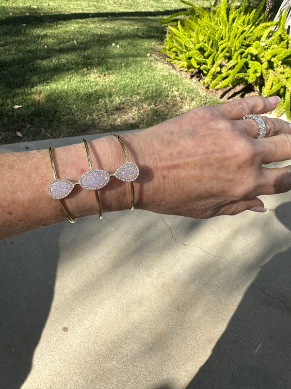 Wide Natural Druzy Push On Cuff Bangle