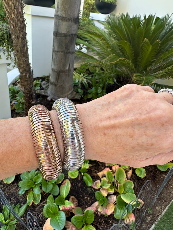 Silver Domed Push On Cuff Bangle