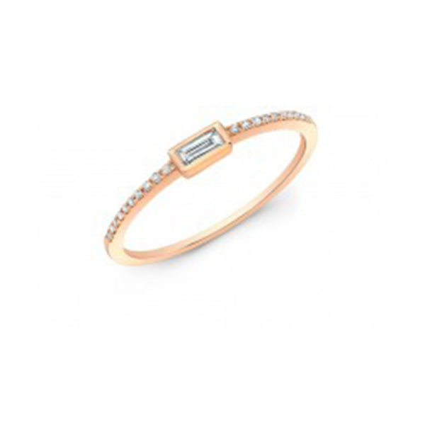 Rose Gold Baguette Diamond Center Eternity Stacking Ring